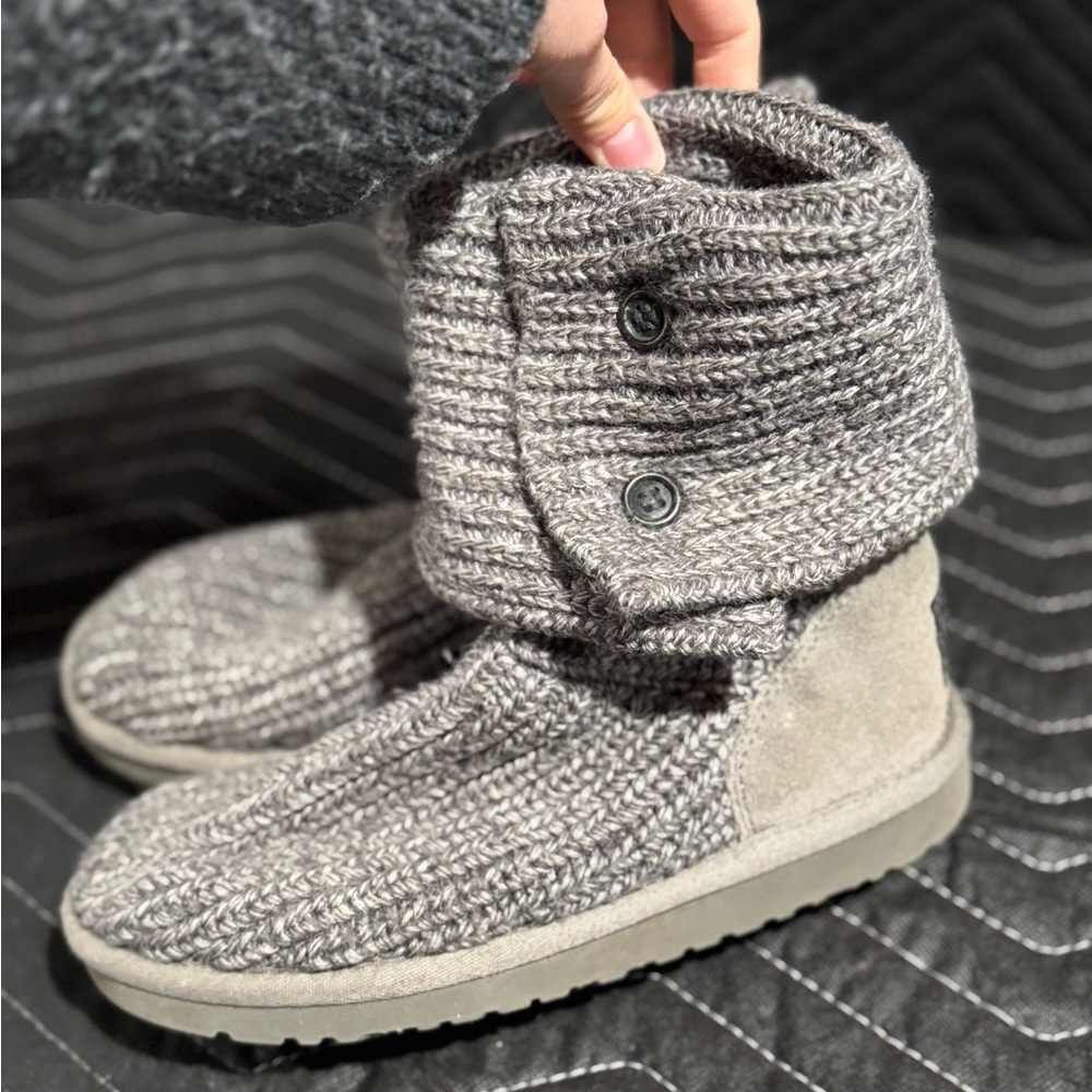 UGG Gray Knit Boots with Button Accent Kids